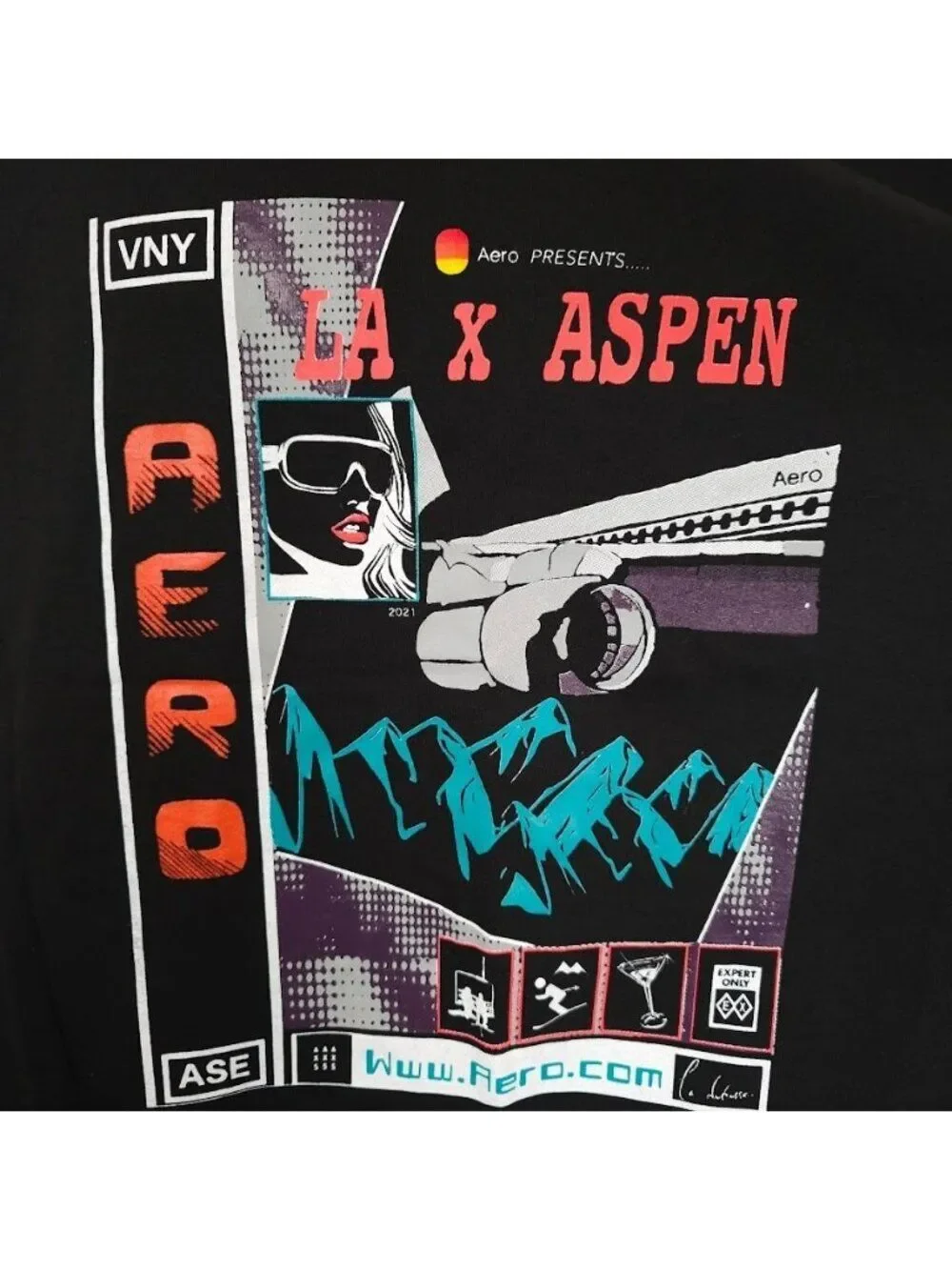 Aero Ski Aspen T Shirt Mens Size 2XL Black Private Charter Flight La Destresse